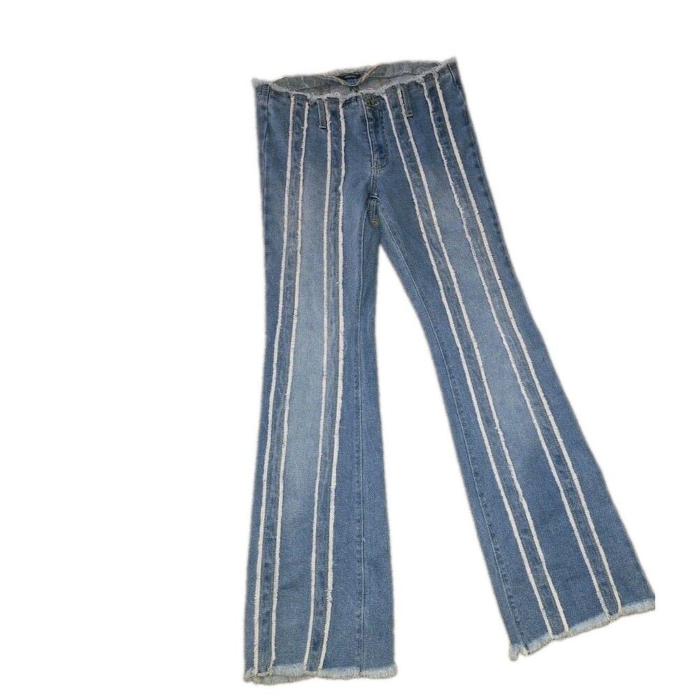 Wild Fable Size:8 Low Rise Frayed Vertical Seam Flare Jeans Blue Denim*EXCELLENT